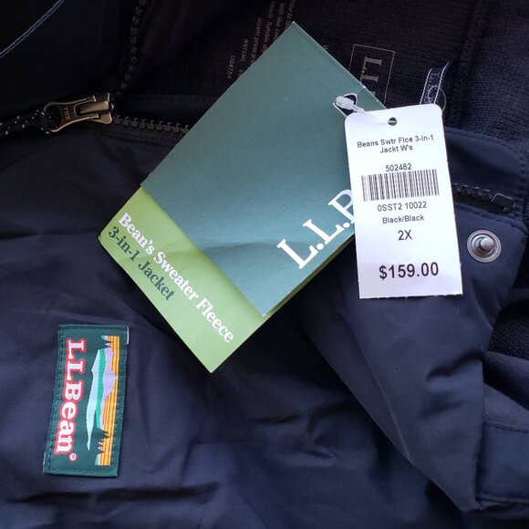 NEW 2X L.L. Bean Womens Black Sweater Fleece 3 In 1 Black Jacket! 2 Pieces! - Picture 2 of 14